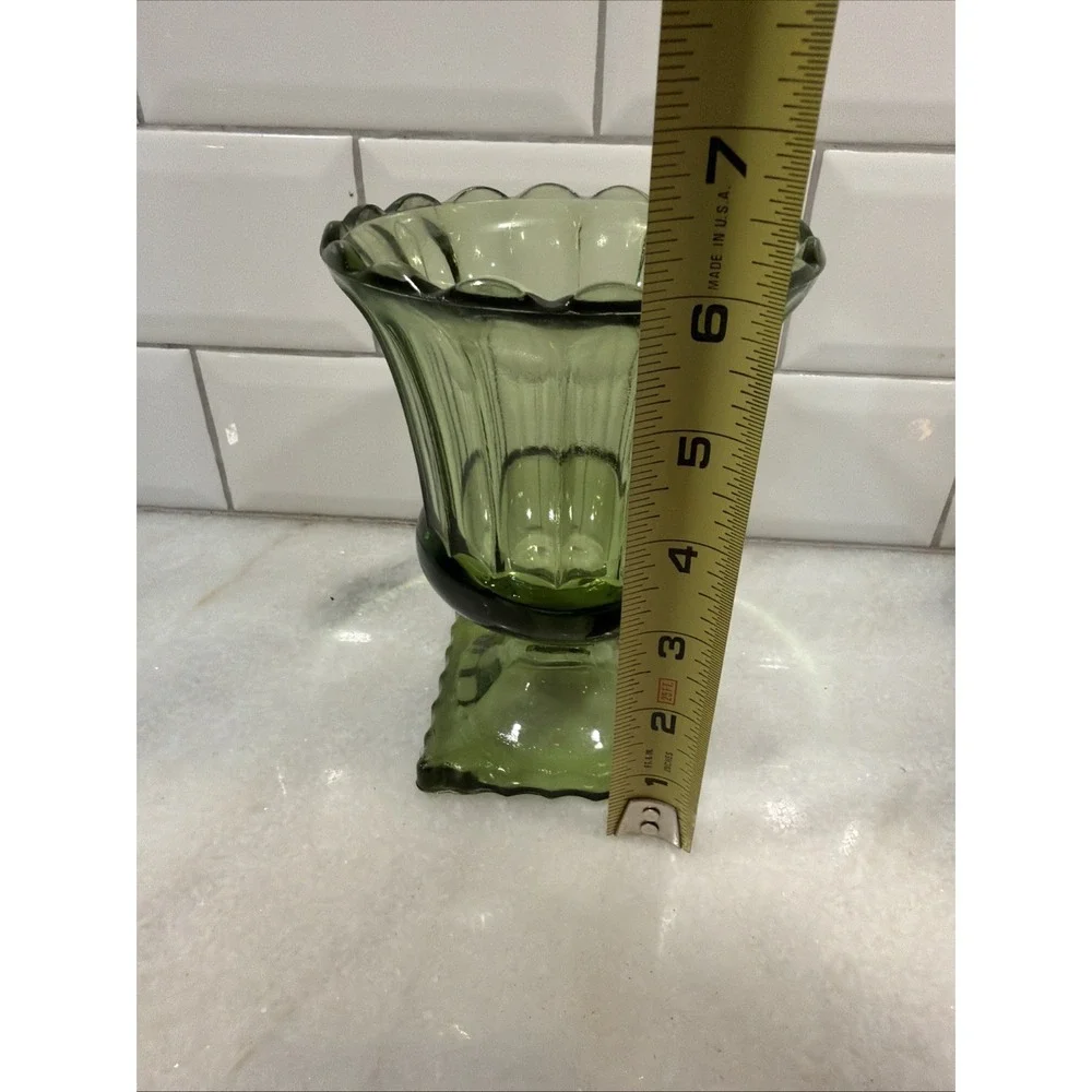 Hazel-Atlas Avocado Green Footed Vase ATC50 Fluted Pedestal 5.75